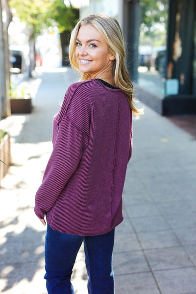 Eyes On You Long Sleeve Top - Wine