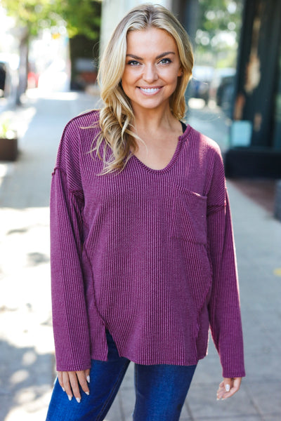 Eyes On You Long Sleeve Top - Wine