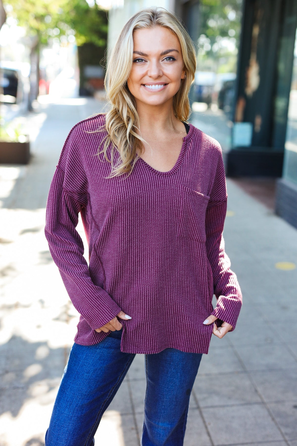 Eyes On You Long Sleeve Top - Wine