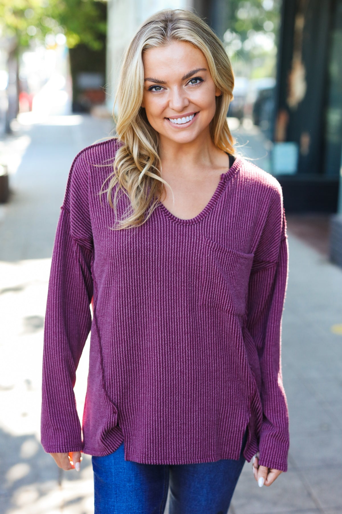 Eyes On You Long Sleeve Top - Wine