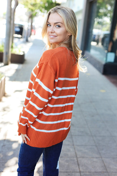 Stand Out Striped Oversized Knit Sweater - Rust