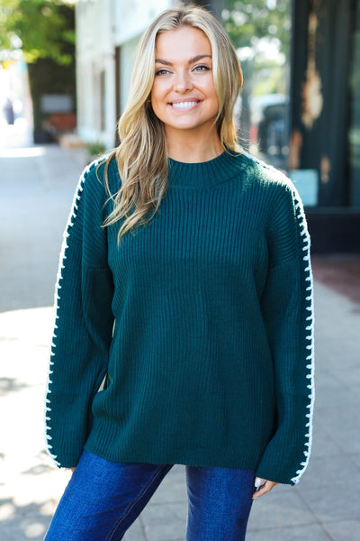 Fall Vibes Oversized Sweater - Hunter Green