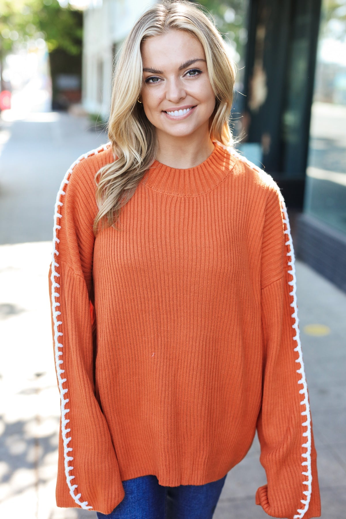 Fall Vibes Knit Oversized Sweater - Rust