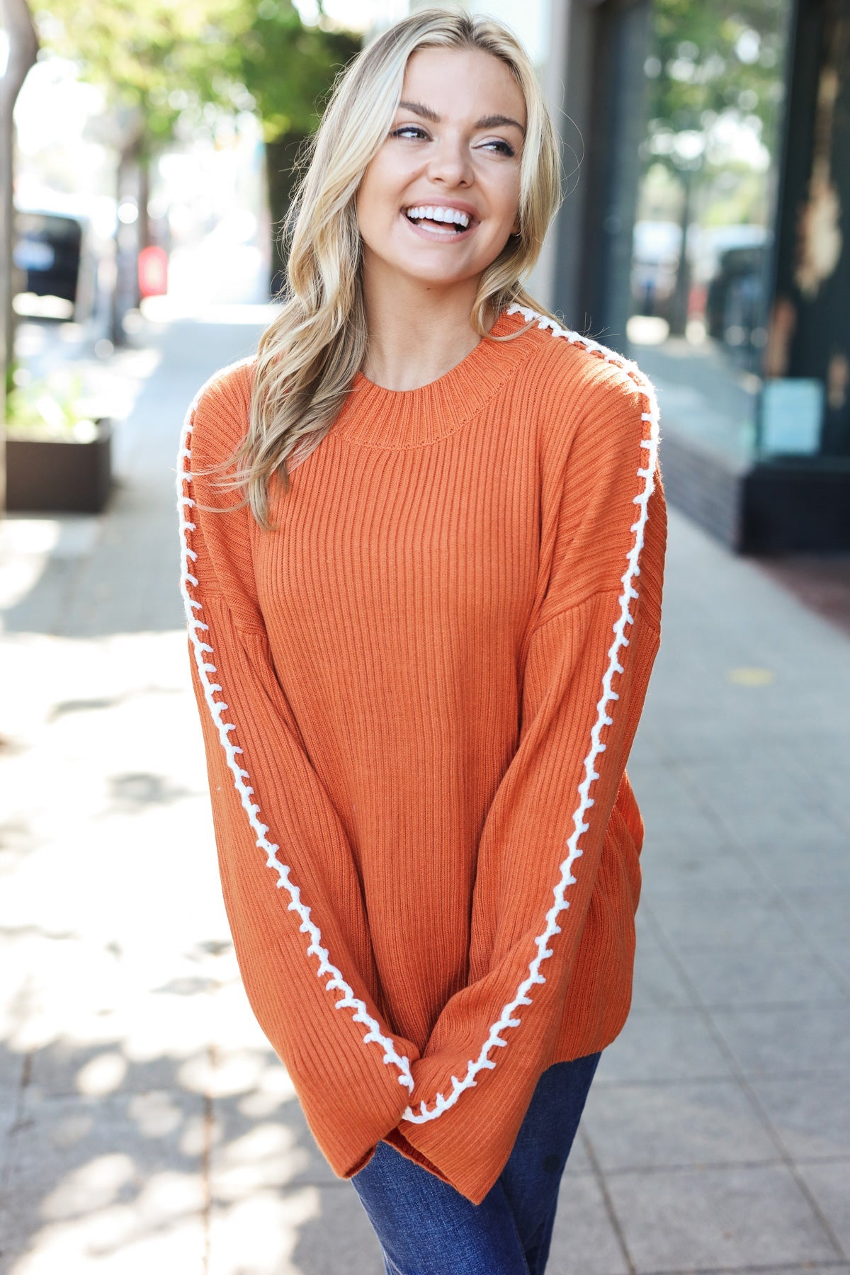 Fall Vibes Knit Oversized Sweater - Rust