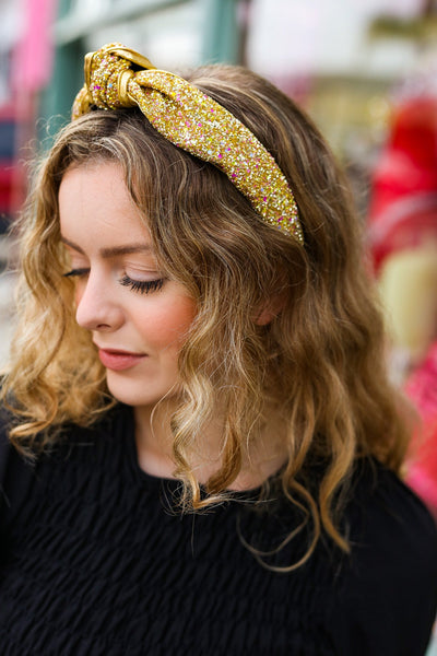 Glitter Top Knot Headband in Gold