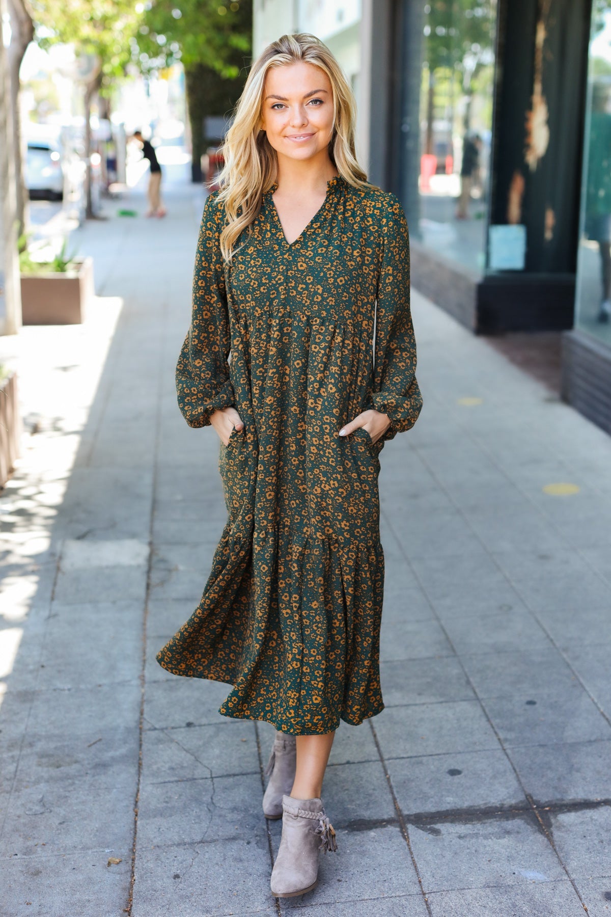 Beautiful You Floral Tiered Maxi Dress - Hunter Green