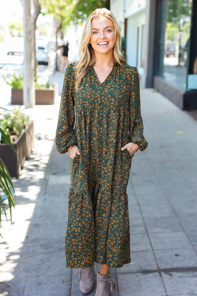 Beautiful You Floral Tiered Maxi Dress - Hunter Green