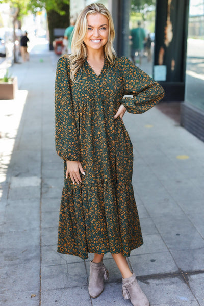 Beautiful You Floral Tiered Maxi Dress - Hunter Green