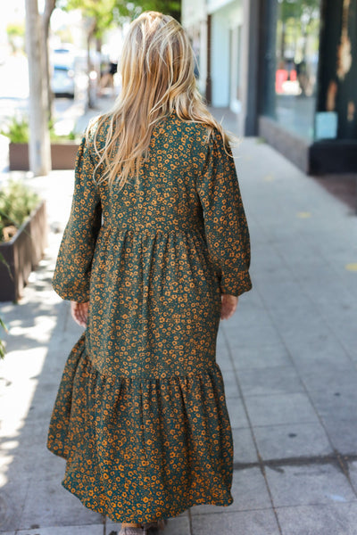 Beautiful You Floral Tiered Maxi Dress - Hunter Green