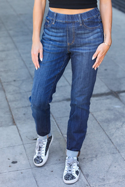 Judy Blue Loryn Pull On Cuffed Slim Fit Jeans