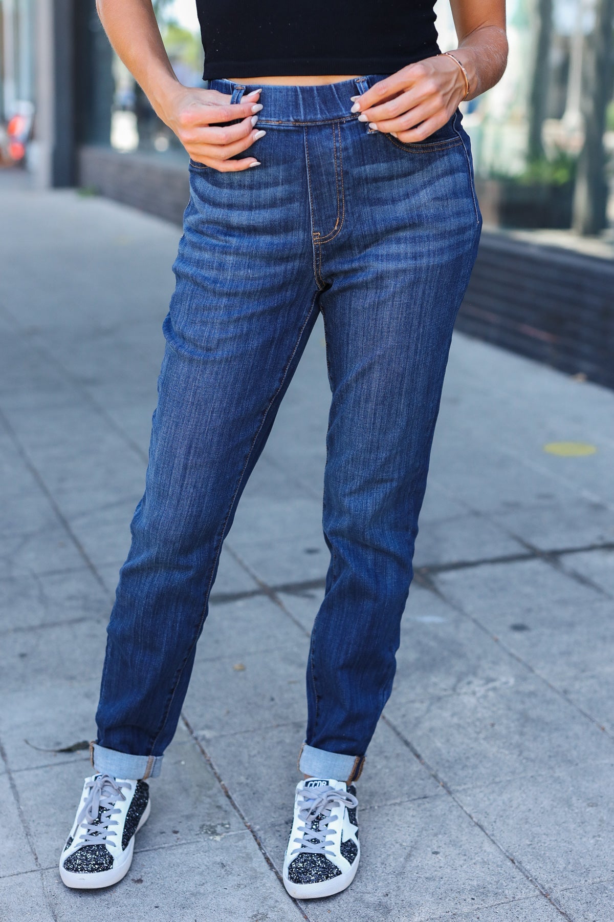 Judy Blue Loryn Pull On Cuffed Slim Fit Jeans