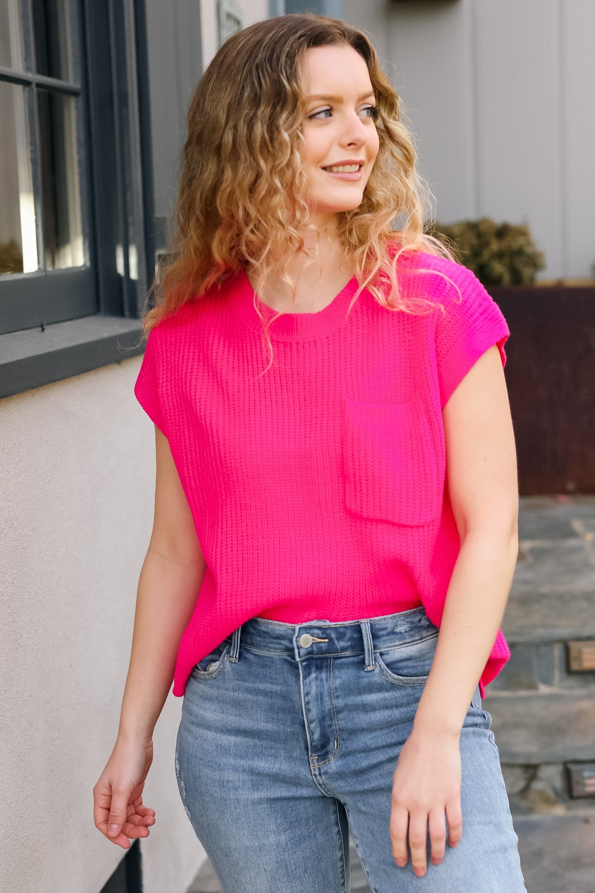 Best In Bold Sweater Top in Hot Pink