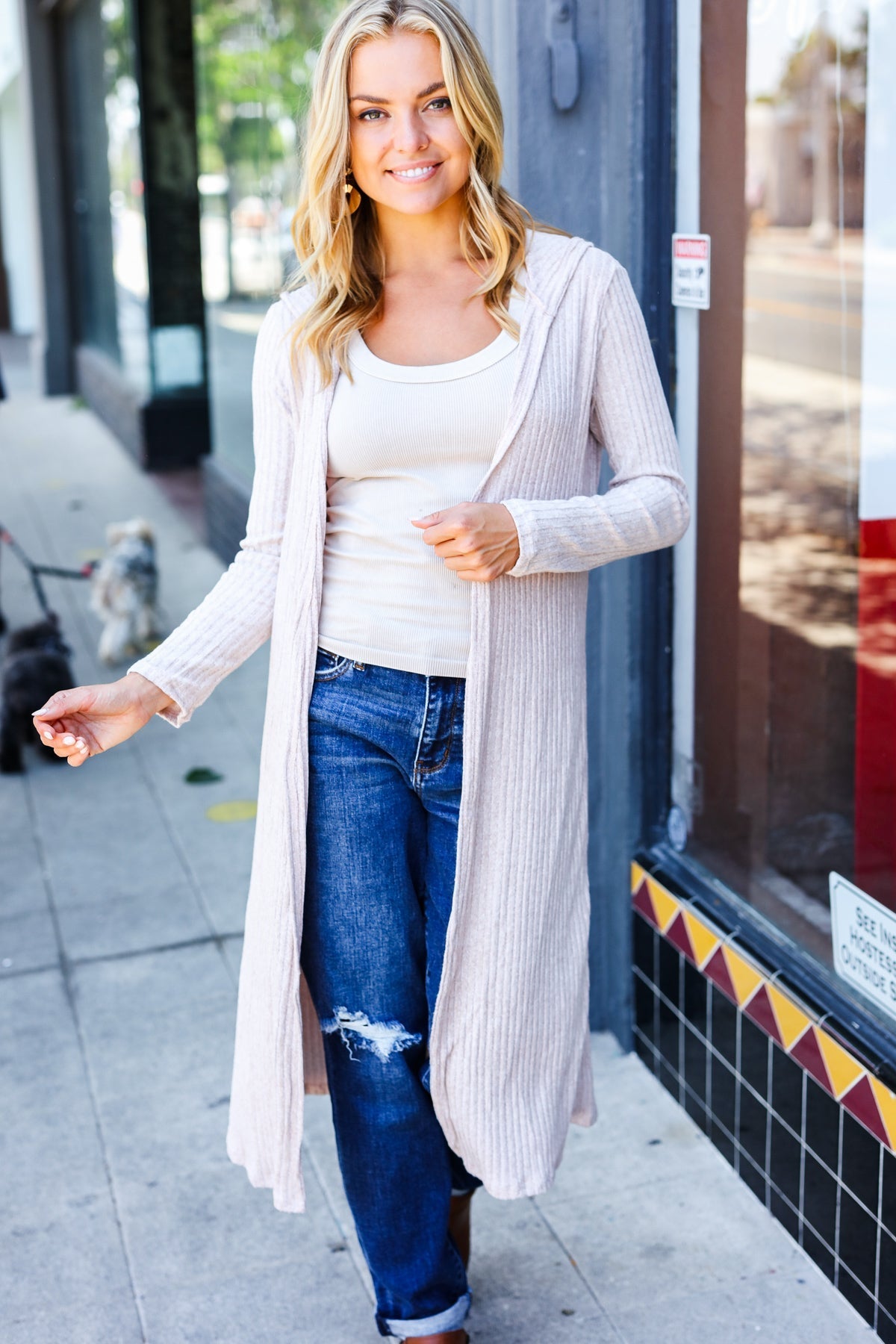 Casual Chic Ribbed Hooded Cardigan - Taupe