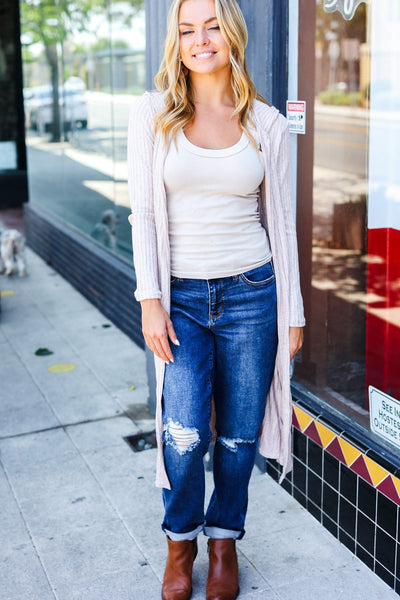 Casual Chic Ribbed Hooded Cardigan - Taupe