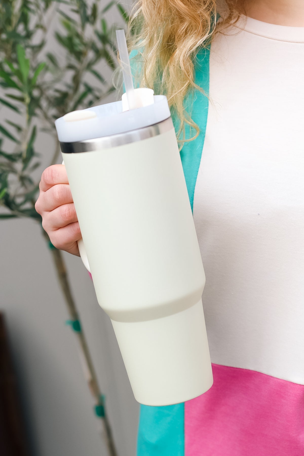 Stay Hydrated 38oz. Tumbler with Straw in Cream