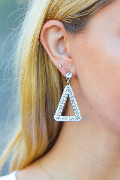 Triangle Rhinestone Studded Drop Earrings