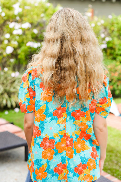 Vacay Ready Mock Neck Top - Blue & Orange