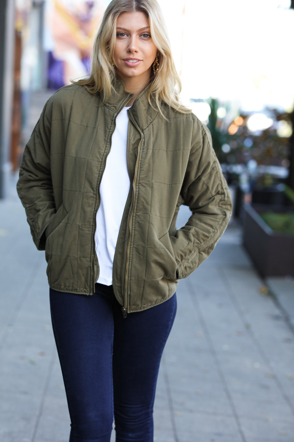 City Streets Cotton Quilted Jacket - Olive
