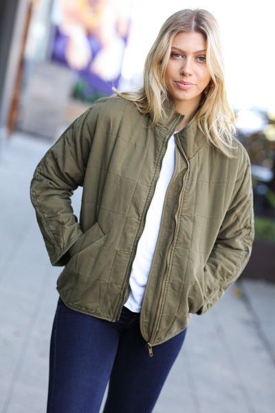 City Streets Cotton Quilted Jacket - Olive