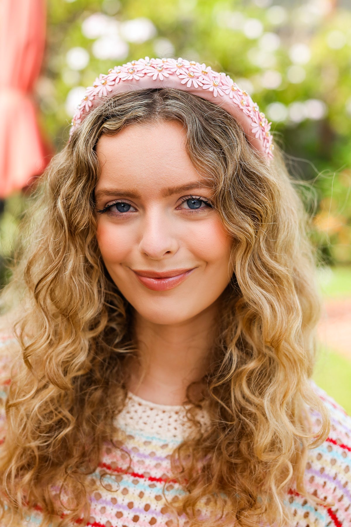 Satin Daisy Rhinestone Headband in Pink