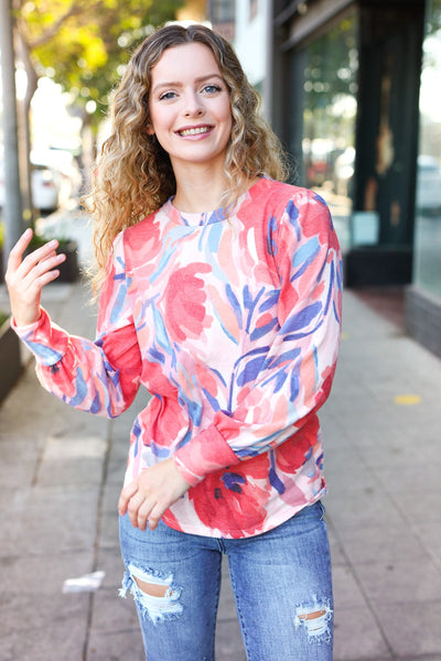 On My Heart Blush Floral Brushed Hacci Sweater Top