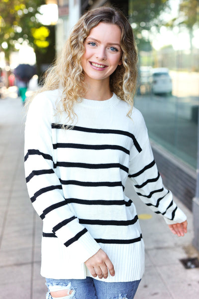 Stand Out Striped Oversized Knit Sweater - Ivory