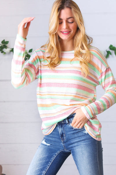 Green Apple & Tangerine Textured Vintage Stripe Top