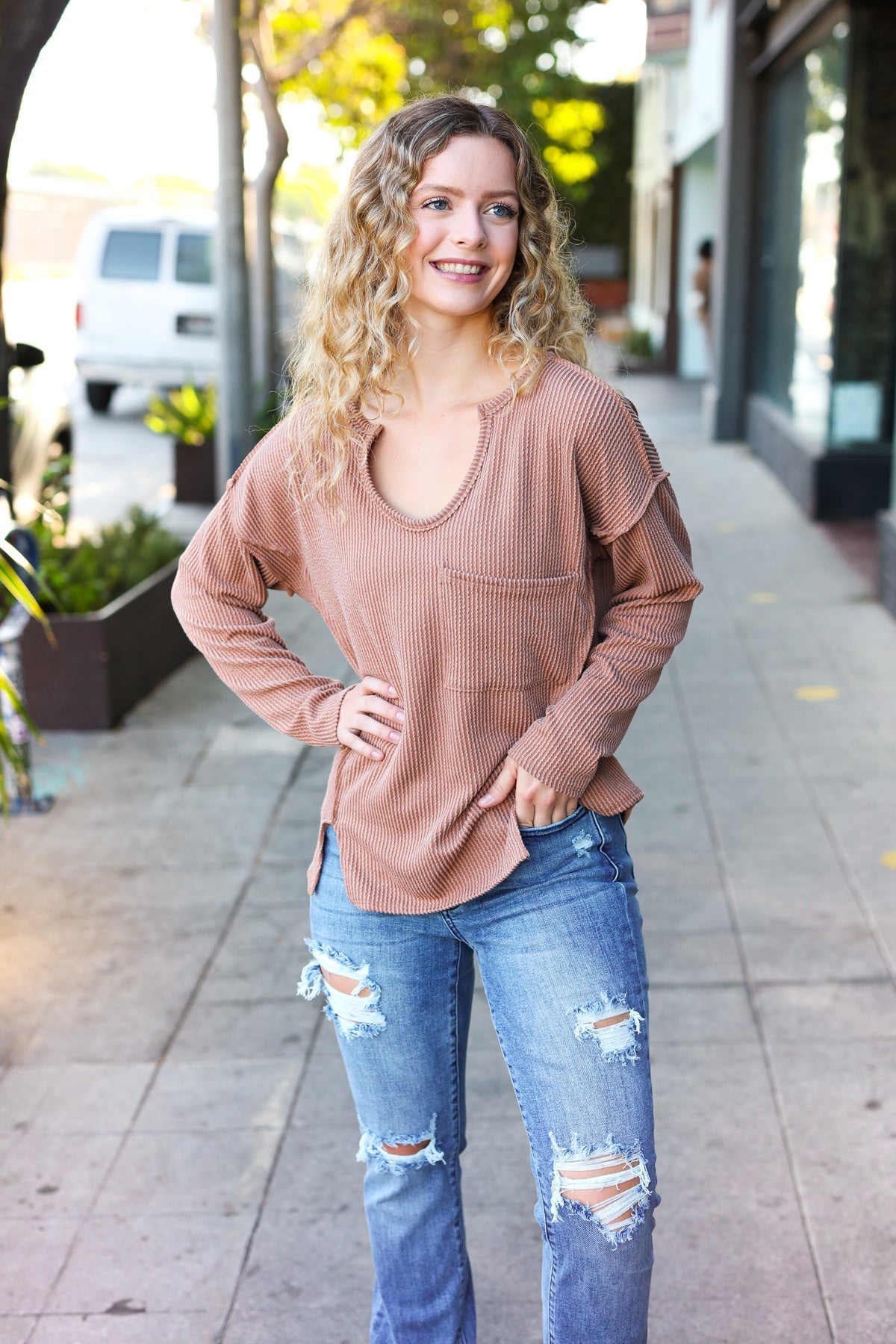 Eyes On You Long Sleeve Top - Camel