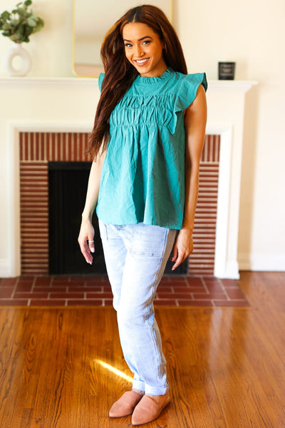 Love Life Flutter Sleeve Top in Turquoise