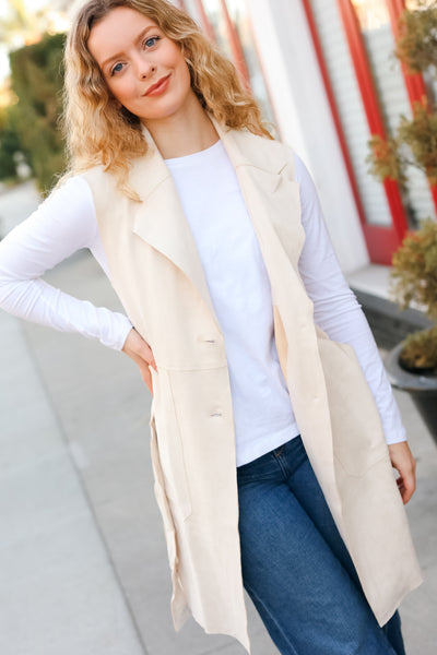 Back In Town Faux Suede Trench Coat Vest