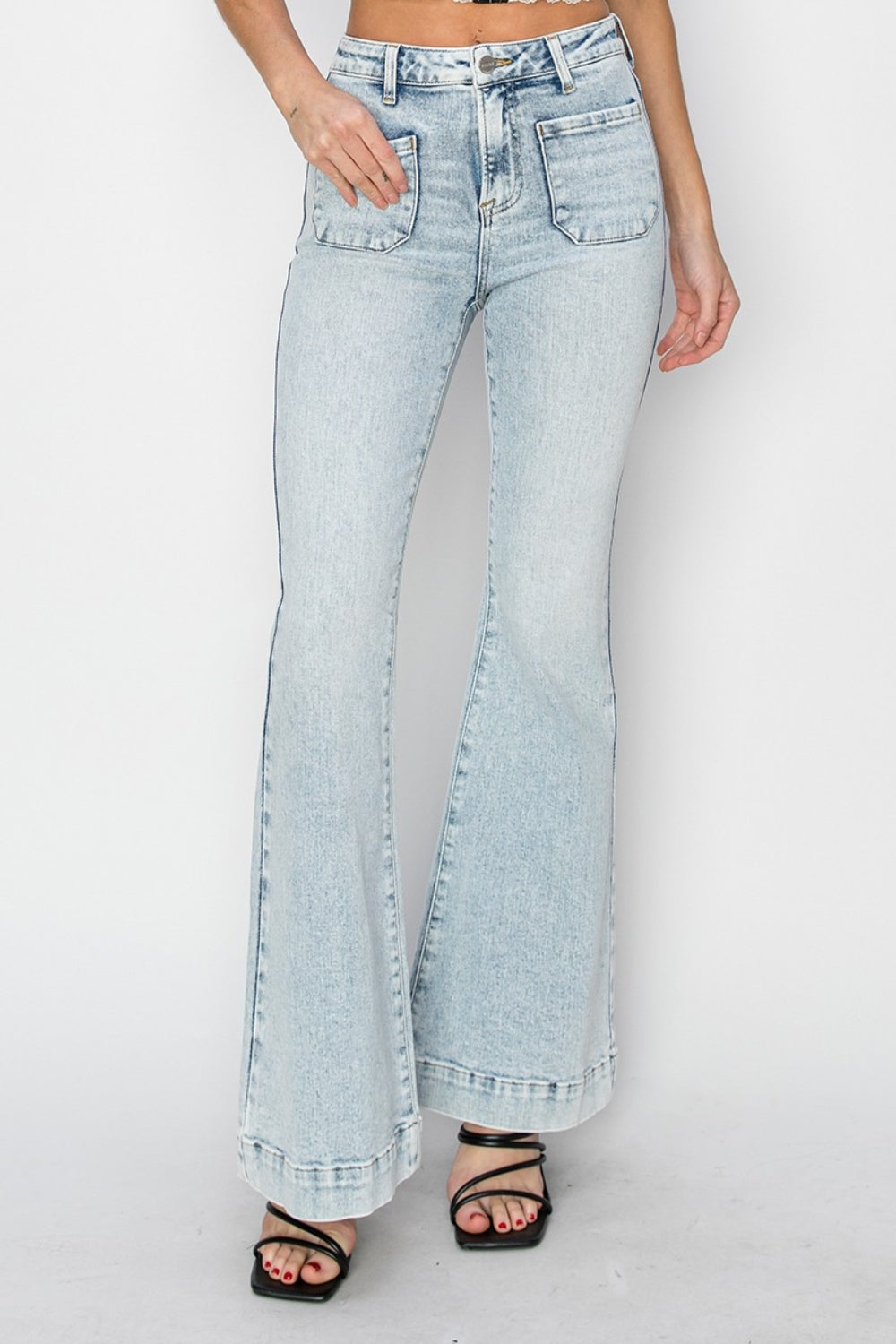 Risen Abigail High Rise Front Patch Pocket Flare Jeans