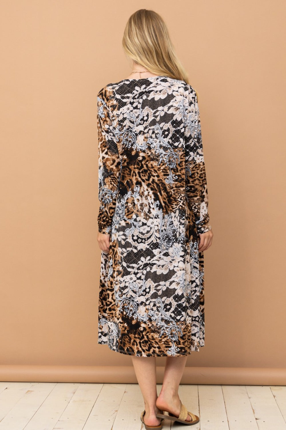 And The Why Open Front Longline Cardigan - Leopard