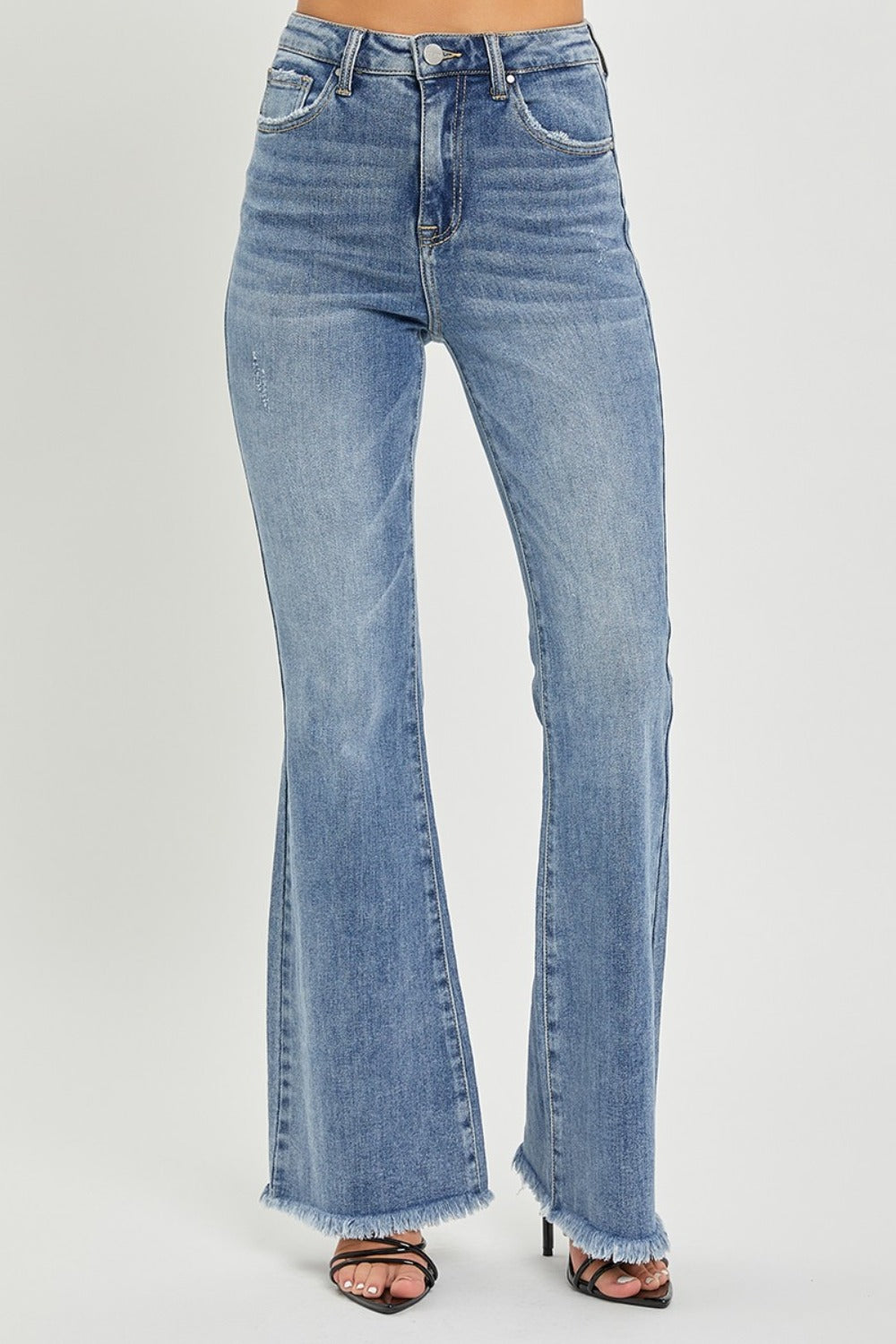 RISEN High Waist Raw Hem Flare Jeans