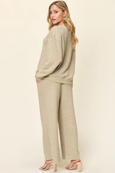 Texture Long Sleeve Top and Pants Set