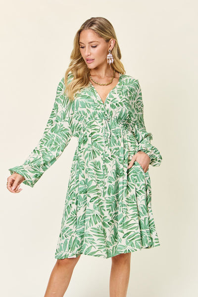 Printed Ruched Balloon Sleeve Dress