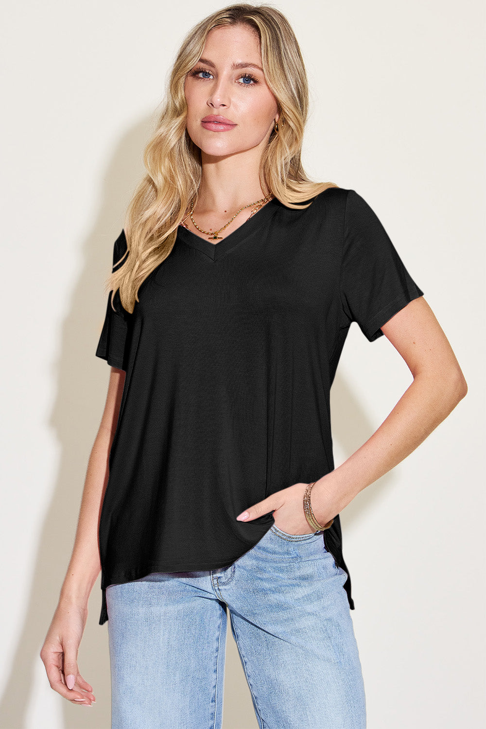 Basic Bamboo V-Neck High-Low Tee *5 colors*