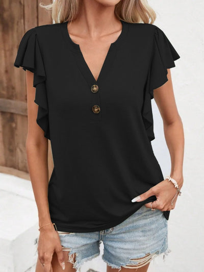 Ruffled Notched Cap Sleeve Tee *6 colors*