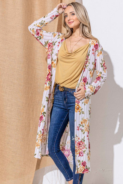 And The Why Open Front Longline Cardigan - Floral