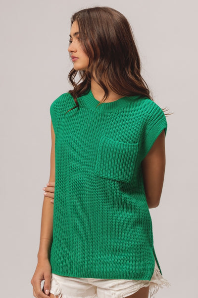 Tiffany Cap Sleeve Sweater Top - Kelly Green