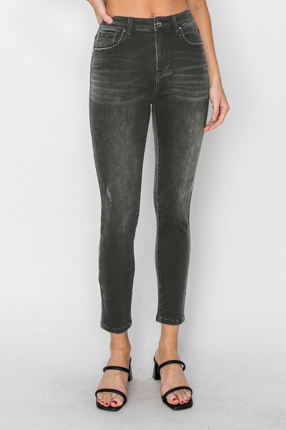 RISEN High Rise Ankle Skinny Jeans - Black