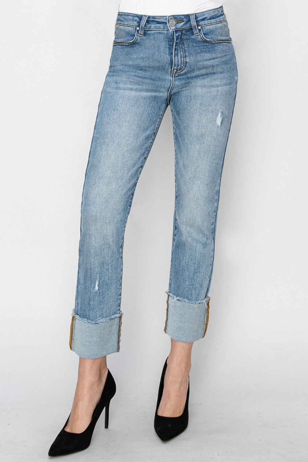 RISEN Anita High Rise Cuffed Slim Straight Jeans