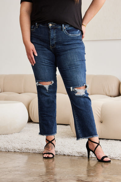 Dylan Tummy Control Distressed Raw Hem Jeans