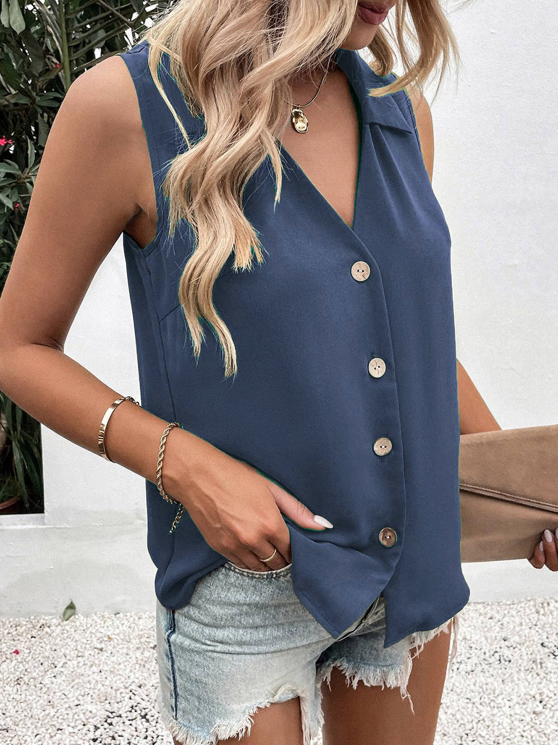 Johnny Collar Button Up Tank *5 colors*