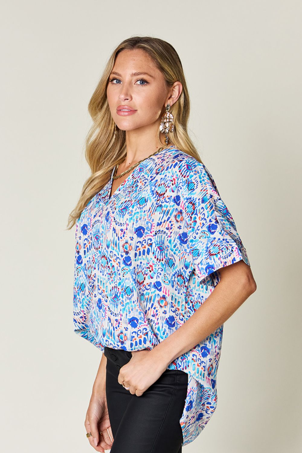 V-Neck Short Sleeve Blouse