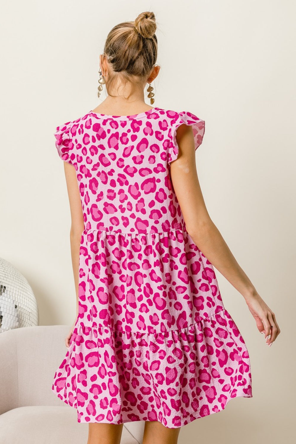 Leopard Love Tiered Mini Dress in Hot Pink