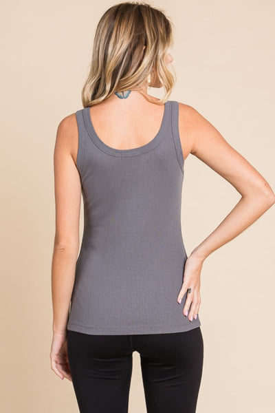 Simple Ribbed Scoop Neck Tank in Charcoal