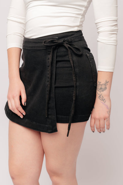 Judy Blue Bentli High Rise Side Tie Denim Skort in Black