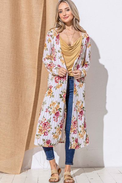 And The Why Open Front Longline Cardigan - Floral