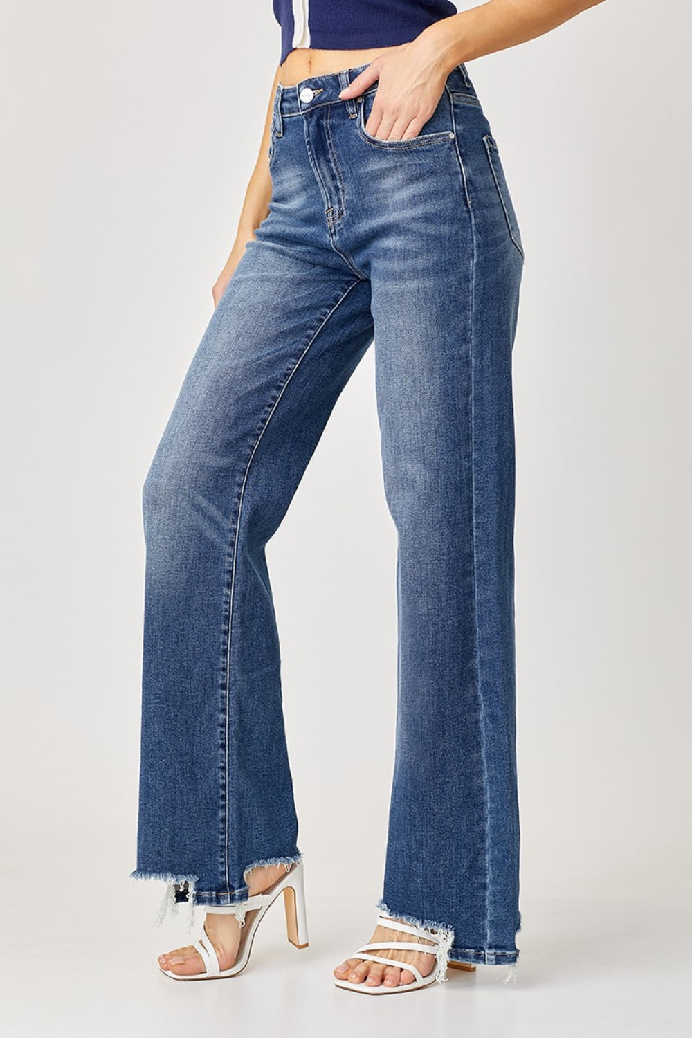 Risen Rosemary High Rise Frayed Hem Wide Leg Jeans