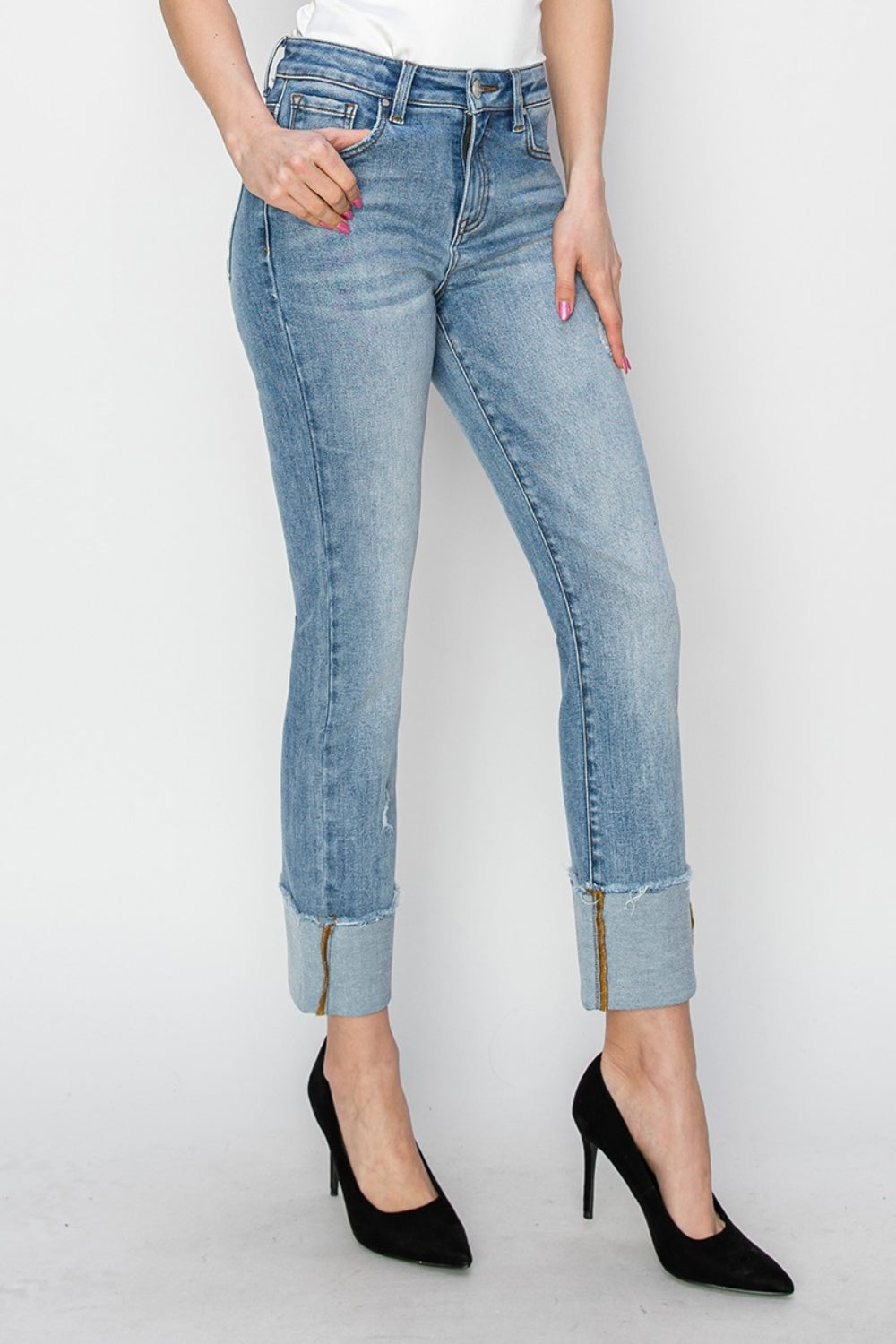 RISEN Anita High Rise Cuffed Slim Straight Jeans